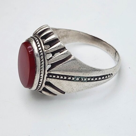 Native American Tribal Red Agate 925 Sterling Silver Unisex Ring Sz. 9.75 - Picture 3 of 6